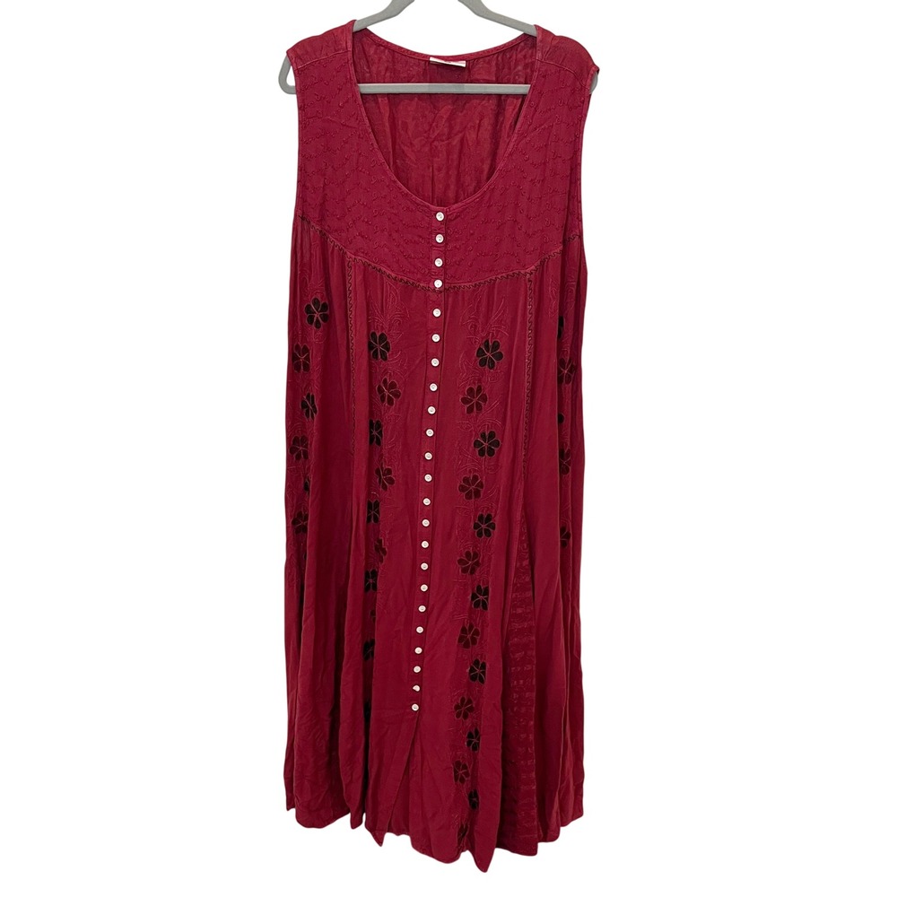 HolyClothing Red Floral Embroidered Button Front Maxi Dress 5X Fairy Renaissance